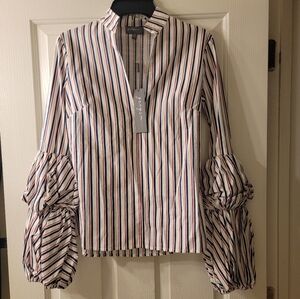 Greyson red white and blue puff sleeve blouse